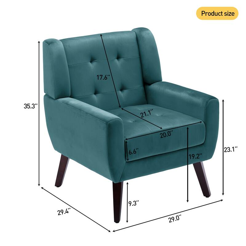 Tufted Wingback Accent Chairs Linen/Faux Leather/Velvet Armchairs Set of 2