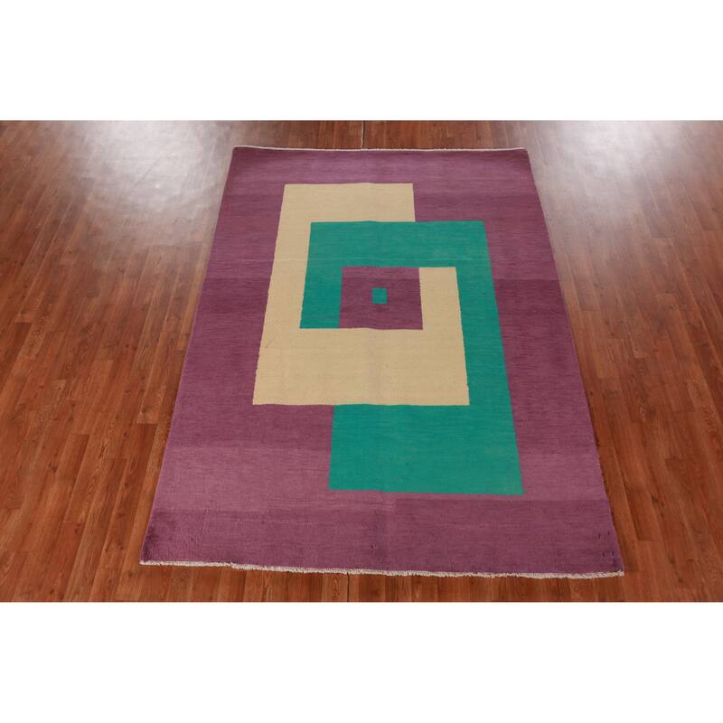 Hand Knotted Oriental 100% Wool Carpet Modern Geometric Purples Gabbeh Area Rug - 7' 3'' X 5' 2''