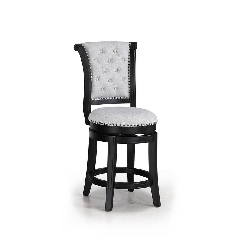 2pc Swivel Pub Stools Counter Height 24" Chair Upholstered Seat Nailhead Trim Footrest Wooden Dining Room Furniture Blac