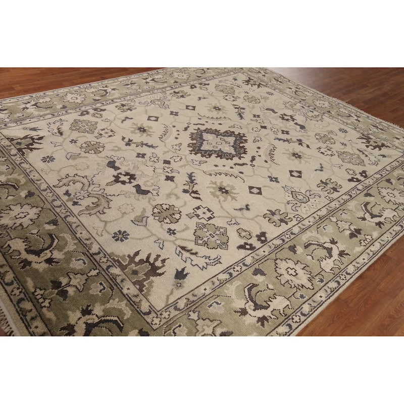 Earth Tone Oushak Area Rug Hand-Knotted Oriental Wool Carpet - 8'1" x 10'0"