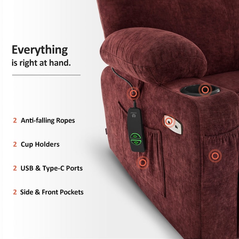 Power Lift Recliner Chair for Elderly, Massage and Heat, Fabric
