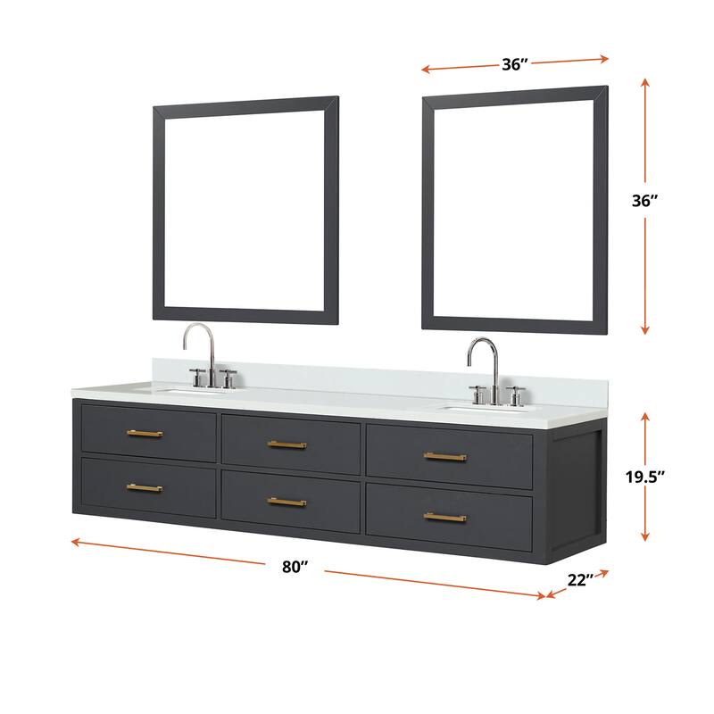 Castor 60 in W x 22 in D Black Double Bath Vanity, White Quartz Top, Faucet Set, and 28 in Mirrors