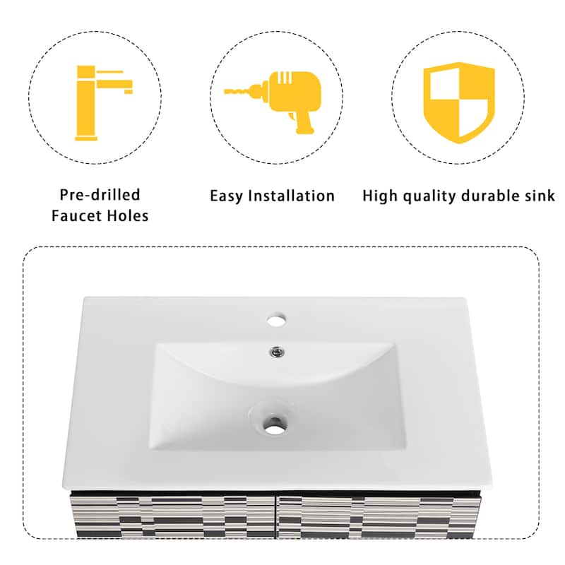 Modern 30'' Wall-Mounted Vanity with Ceramic Sink & Triple Soft-Close Cabinet Doors