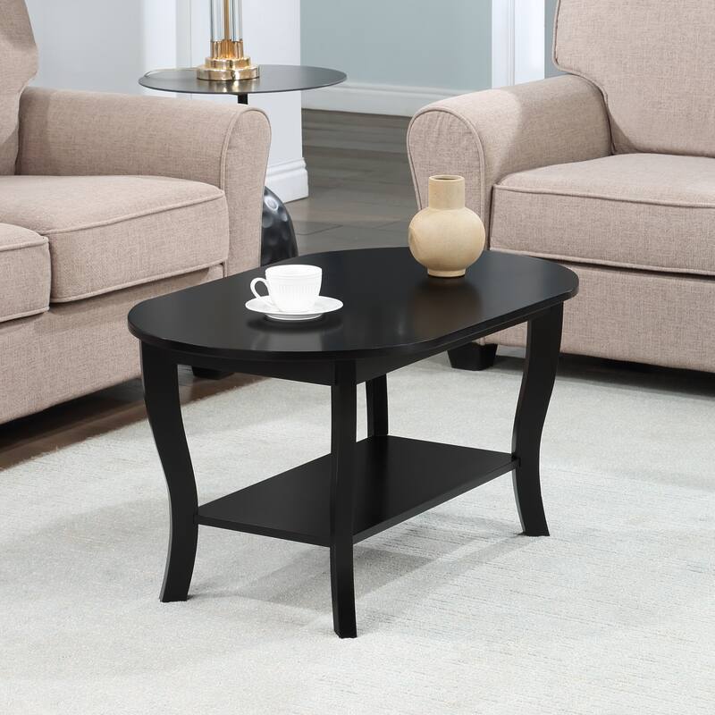 Convenience Concepts American Heritage Oval Coffee Table with Shelf - Black