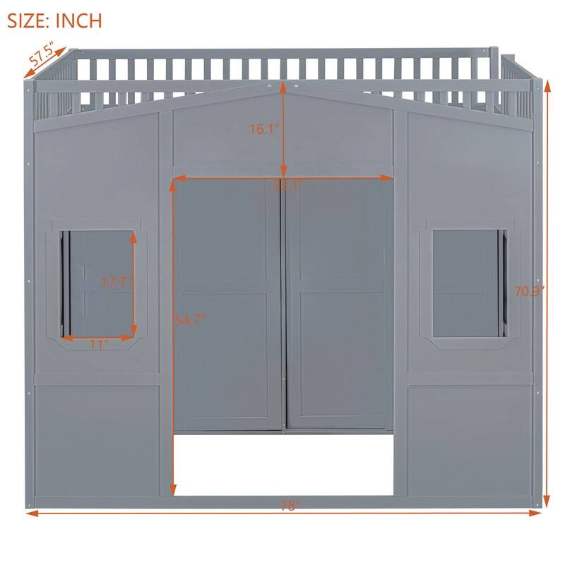 Solid Wood Loft Bed w/ Bulit-in Wardrobe, Hanging Rod & Storage Shelves, Twin/Full Size Playhouse Design Loft Bedframe w/ Window
