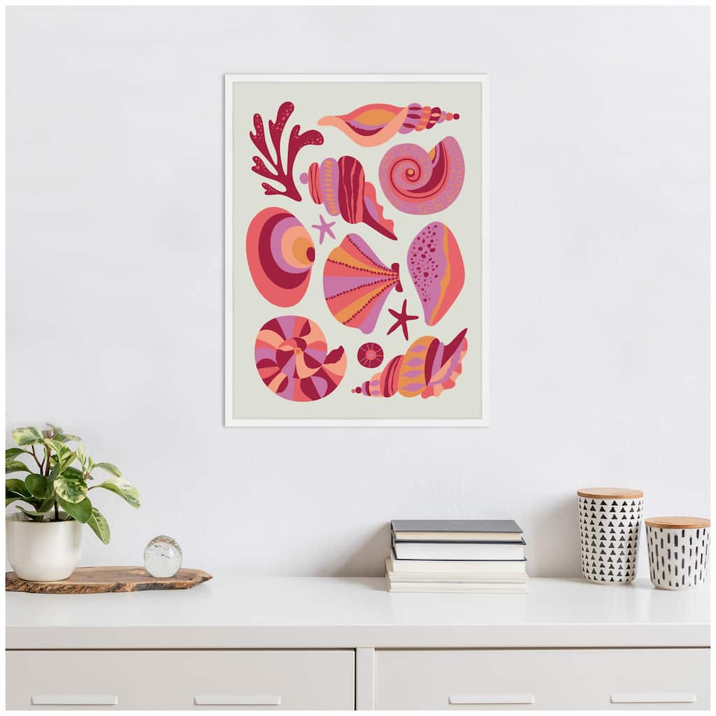 Kate and Laurel Sylvie Coastal Ocean Seashells Framed Canvas by Rachel Lee