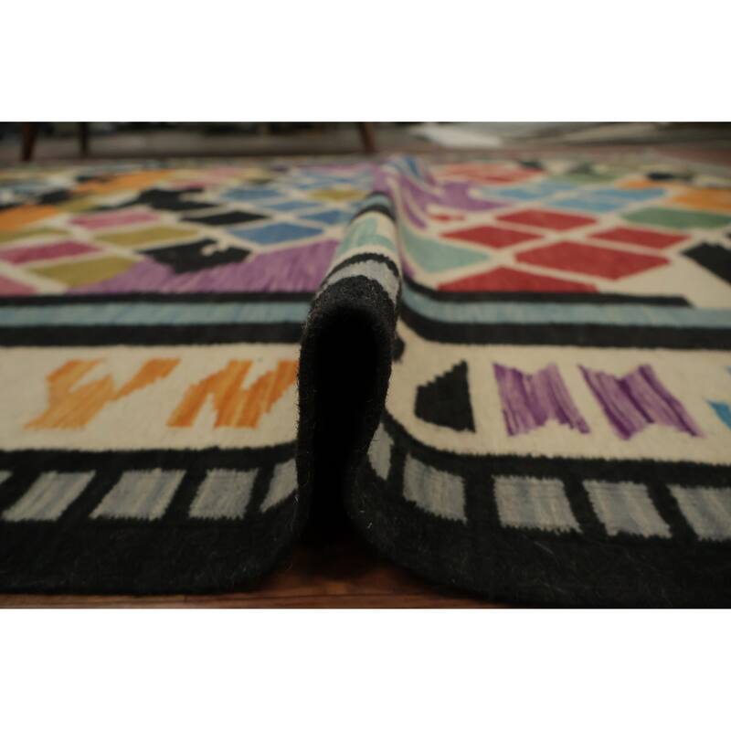 Hand Woven Oriental 100% Wool Carpet Southwestern Tribal Multi-Colored Kilim Area Rug - 11' 8'' X 8' 0''