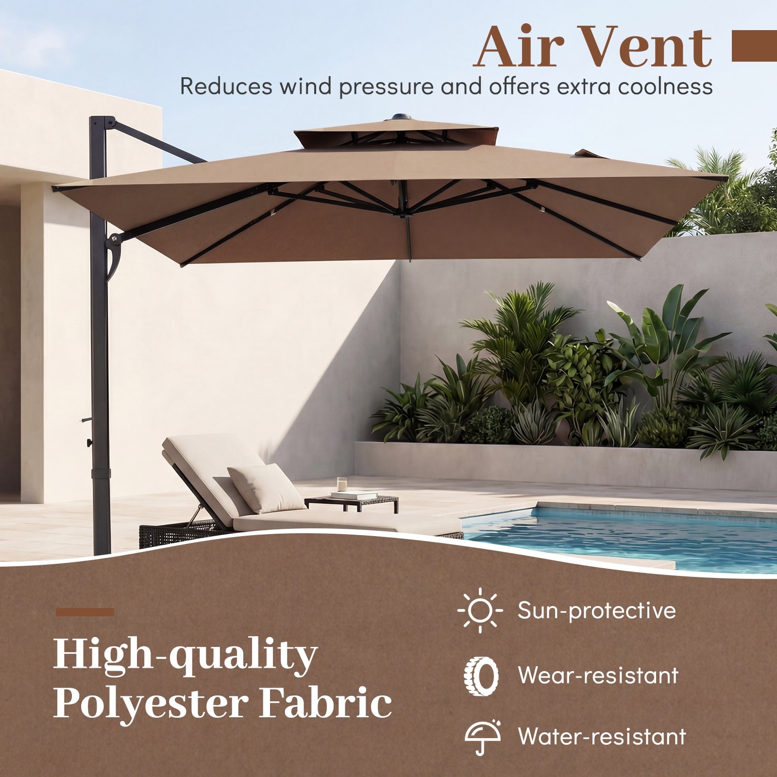 gymax 11ft patio offset hanging cantilever umbrella 360 degree tilt 10 / 11 ft Umbrellas Fill the provided base with enough water or sand to increase its weight and move it anywhere you want with 4 hidden wheels Gymax 10 Feet Outdoor Cantilever