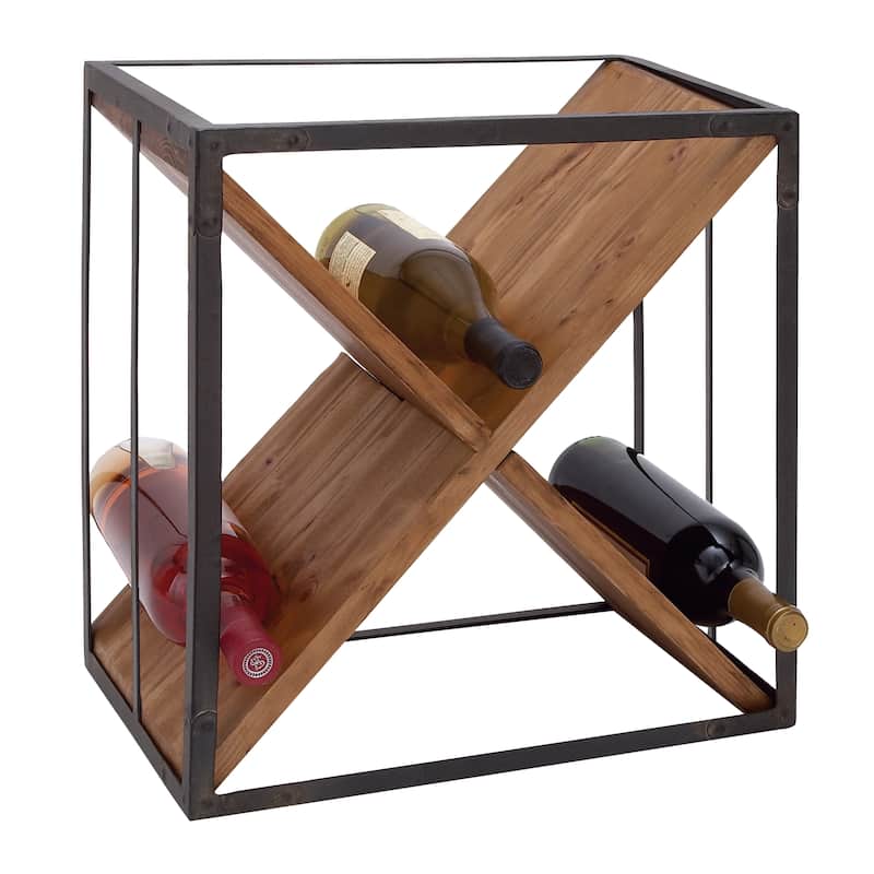 Wood 9 Bottle Wine Rack - Black - Roche River Decor - 11"W x 15"L x 16"H