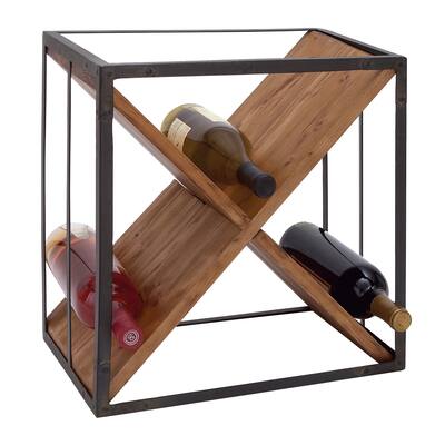 Wood 9 Bottle Wine Rack - Black - Roche River Decor - 11"W x 15"L x 16"H