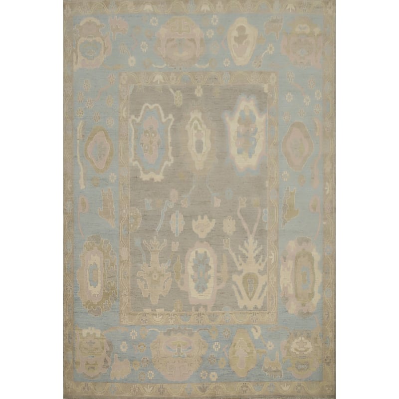 Hand Knotted Oriental 100% Wool Carpet Transitional All-Over Greys & Charcoal Oushak Area Rug - 9' 11'' X 7' 10''