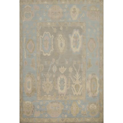 Hand Knotted Oriental 100% Wool Carpet Transitional All-Over Greys & Charcoal Oushak Area Rug - 9' 11'' X 7' 10''
