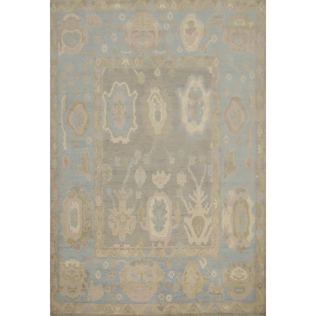 Hand Knotted Oriental 100% Wool Carpet Transitional All-Over Greys & Charcoal Oushak Area Rug - 9' 11'' X 7' 10''