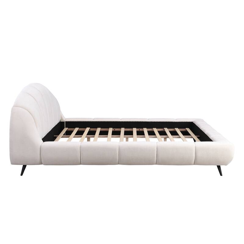 Chenille Fabric King Size Upholstered Platform Bed