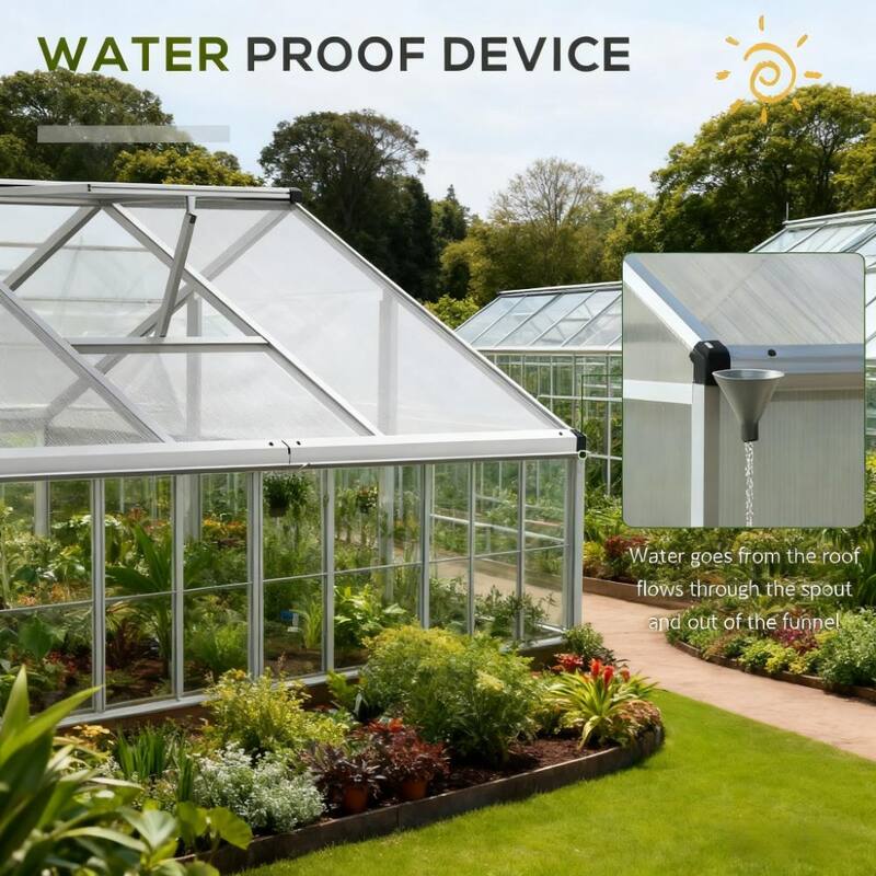 GDFStudio - Outdoor 6'x6' Aluminum Frame Walk-In Polycarbonate Greenhouse with Roof Vent & Rain Gutters - Silver