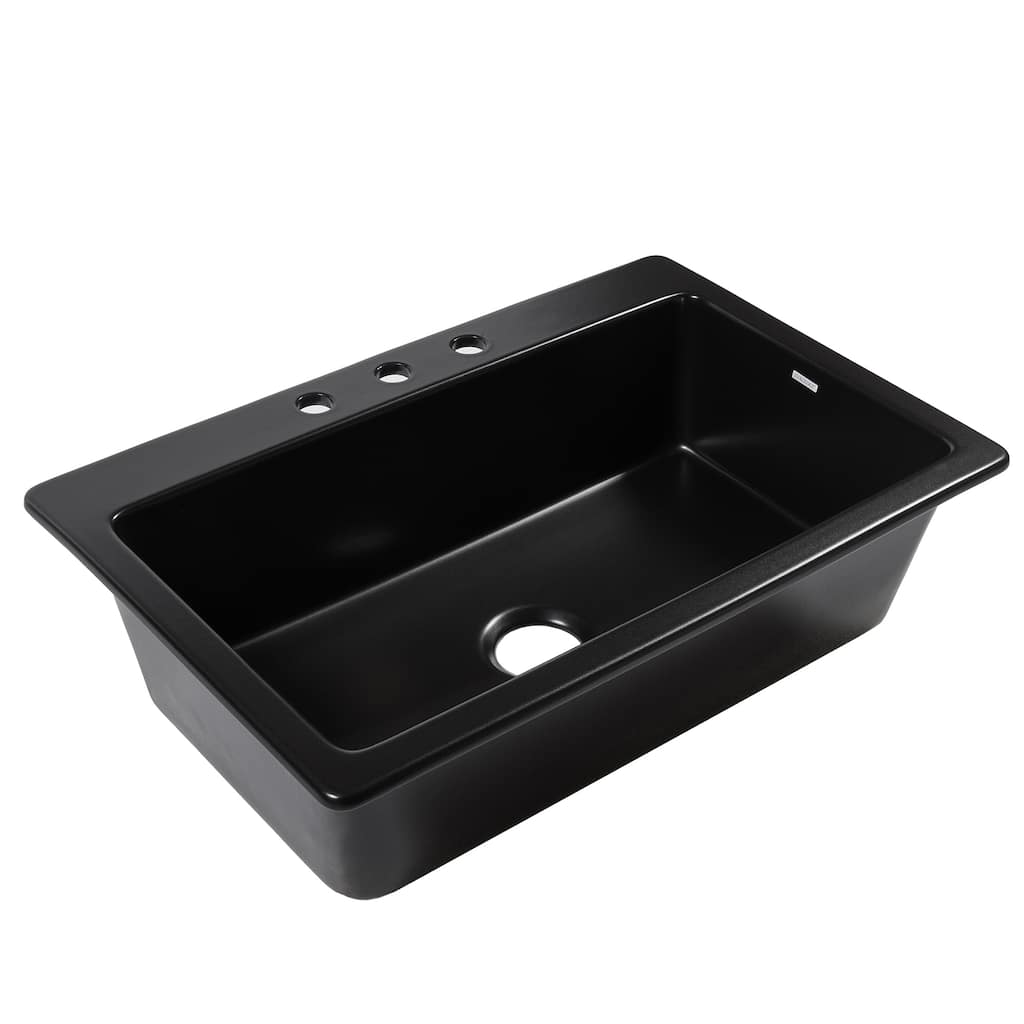 Jackson Matte Black Fireclay 33" Single Bowl Drop-In Kitchen Sink with 3 Holes