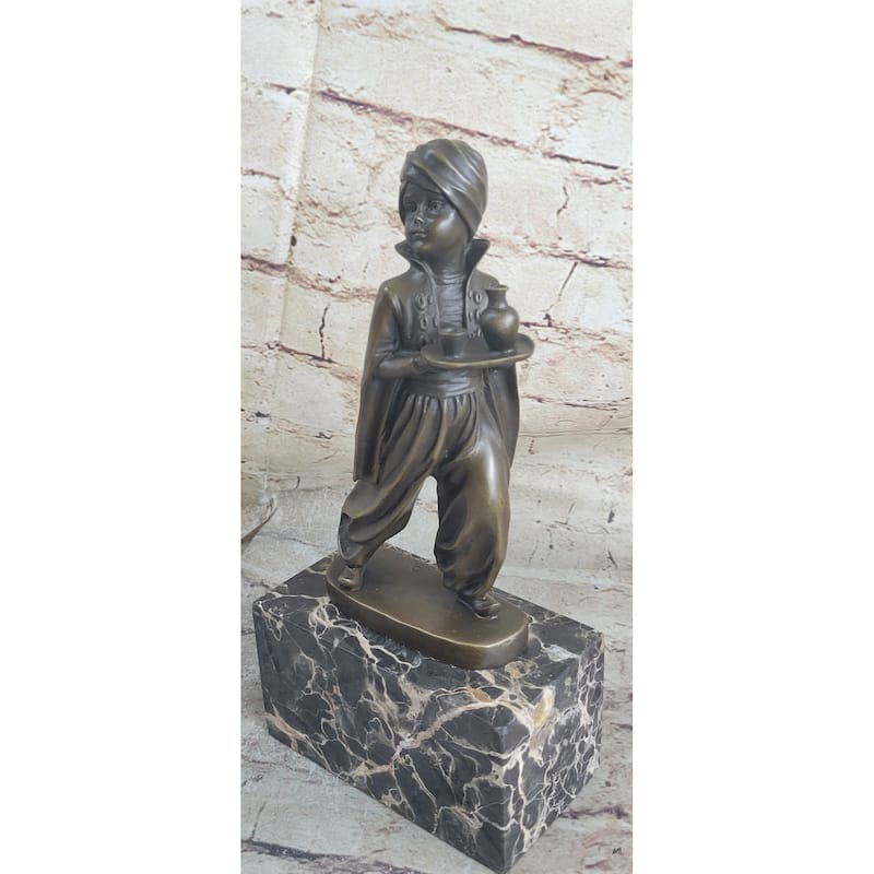 Vintage Sign Arab Boy Server Bronze Sculpture Book-End Bookend Statue Figurine