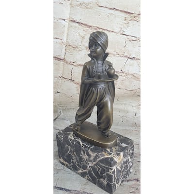 Vintage Sign Arab Boy Server Bronze Sculpture Book-End Bookend Statue Figurine