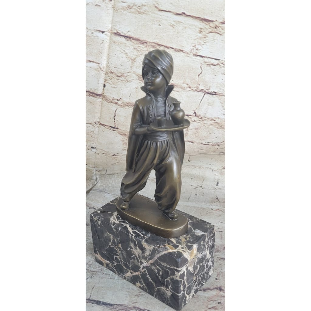 Vintage Sign Arab Boy Server Bronze Sculpture Book-End Bookend Statue Figurine