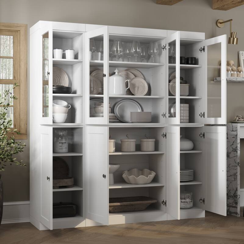 Palace Imports 100% Solid Wood 65" Pantry Cabinet with Clear Glass, Shaker Doors and Adjustable Shelves
