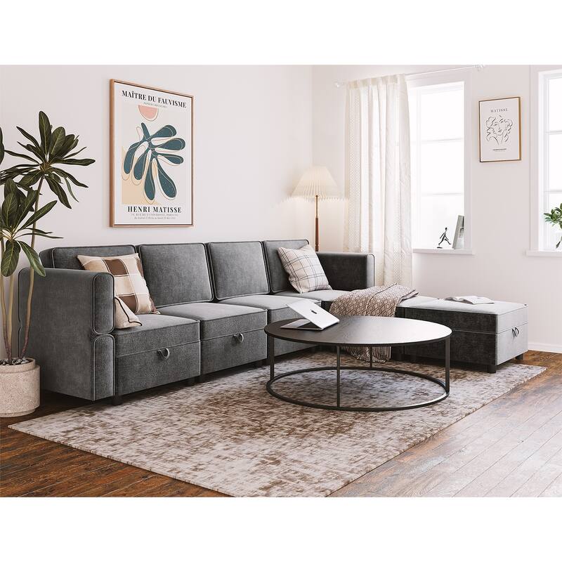 Aiden Modern Sectional Sofa with Storage Seats Upholstered Chenille Fabric