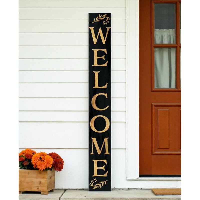 HomeRoots 72" Black And Gold Solid Wood Welcome Porch Sign - Gold/Black - Wood