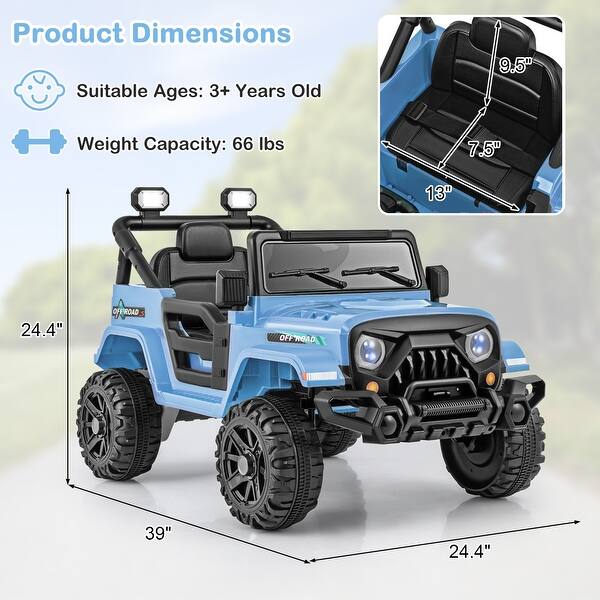 Gymax 12V Kids Ride on Truck Car w/ Remote Control Threaded Wheels 3