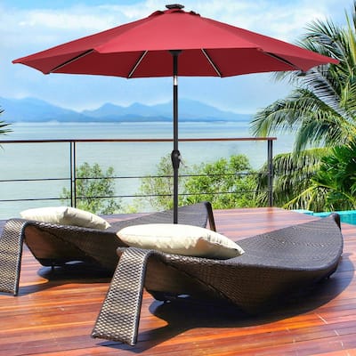 9FT Strip Light Umbrella Waterproof Folding Sunshade(Resin Baseis not included)