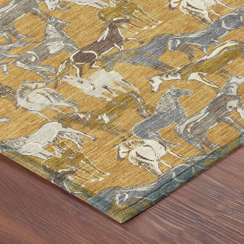 Machine Washable Indoor/ Outdoor Horse Herd Chantille Rug