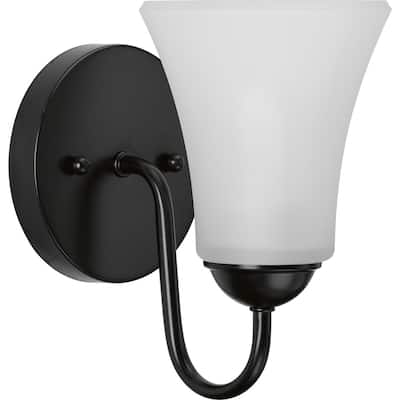 Classic Collection One-Light Matte Black Etched Glass Traditional Bath Vanity Light - 5 in x 7 in x 8 in