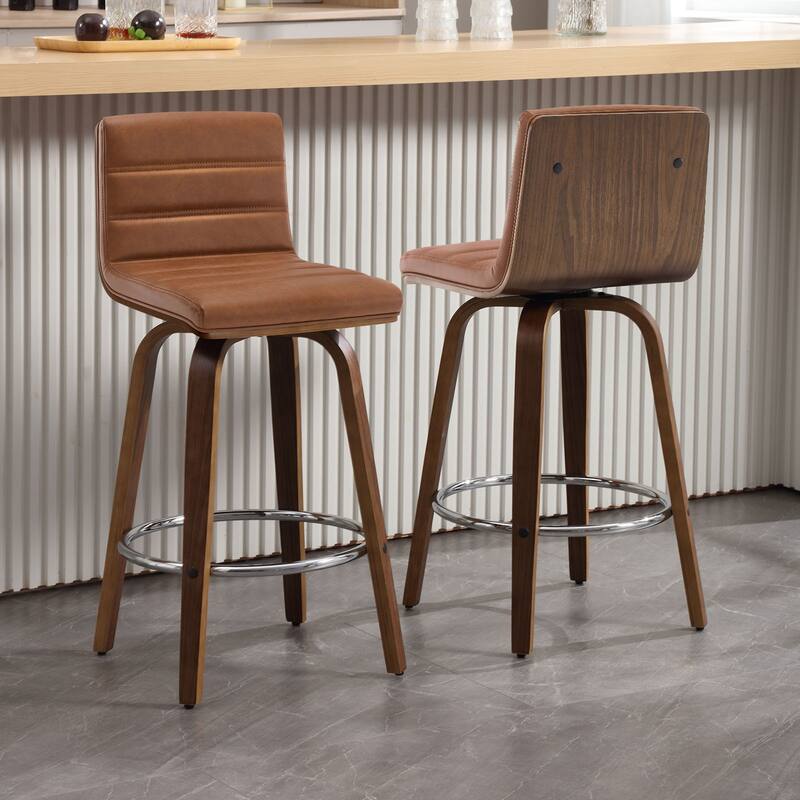 Faux Leather & Wood Swivel Bar Stools/ Counter Stool Set of 2