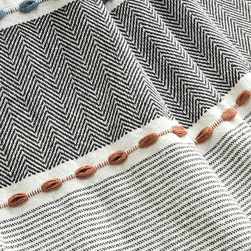 Lush Decor Herringbone Stripe Yarn Dyed Cotton Woven Tassel Throw Blanket