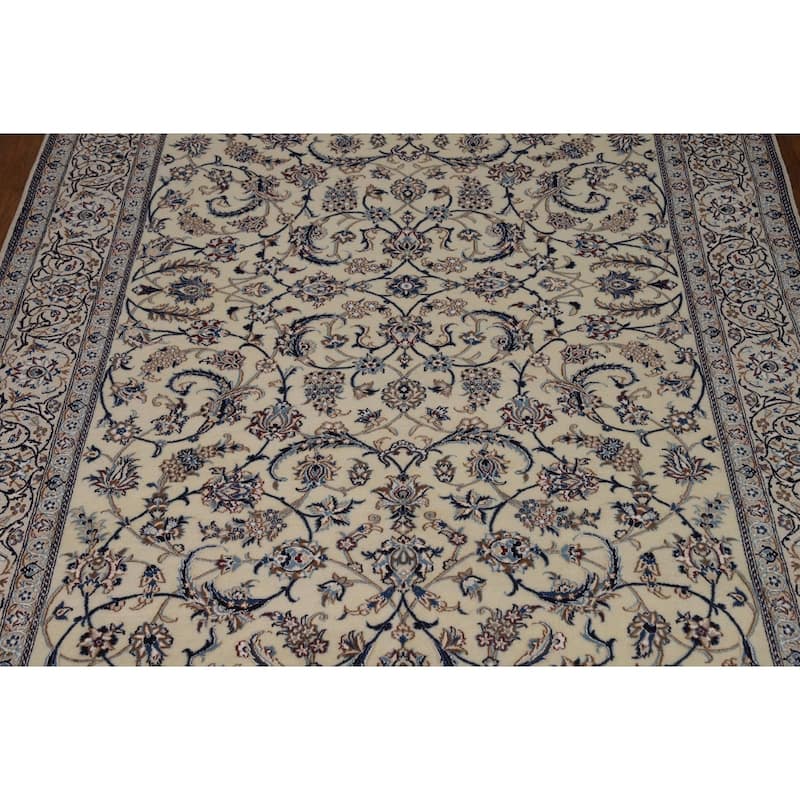 All-Over Floral Nain Persian Area Rug Hand-Knotted Wool Carpet - 6'8"x 10'0"
