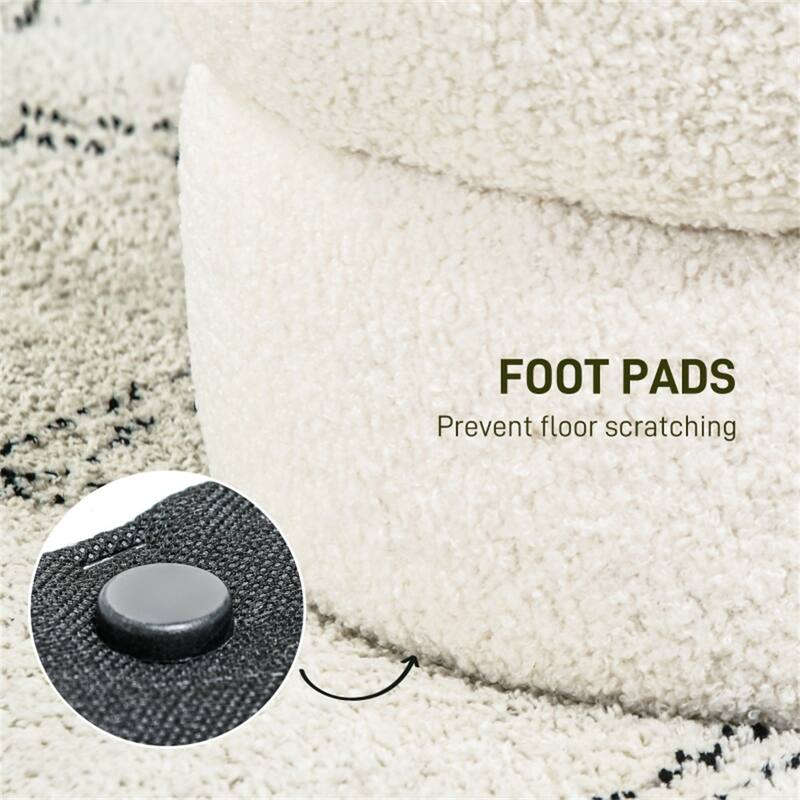 15.7" Cream White Round Footstool with Thick Foam Padding and Soft Teddy Fleece Cover