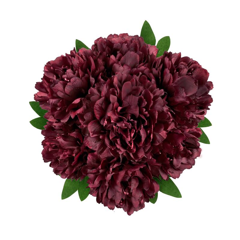 Set of 2 Burgundy Artificial Lush Hybrid Peony Flower Stem Bush Bouquet 17in - 17" L x 10" W x 10" DP