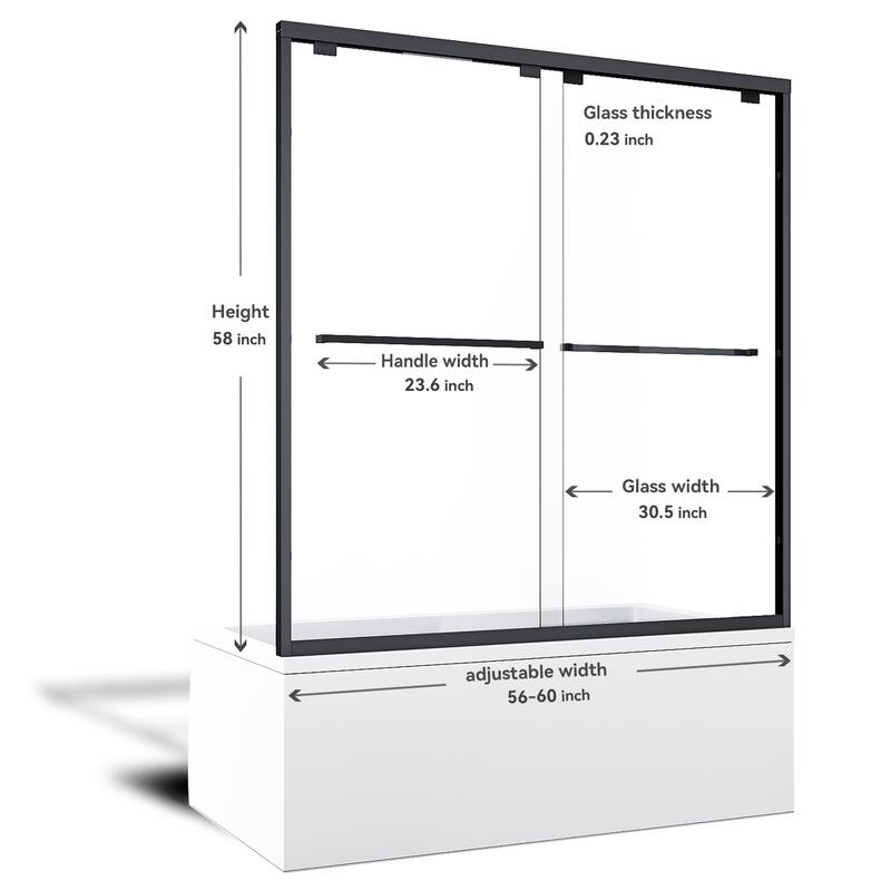 Elegant Double Sliding Shower Door with 1/4 inch Clear Tempered Glass in Matte Black Tub Door