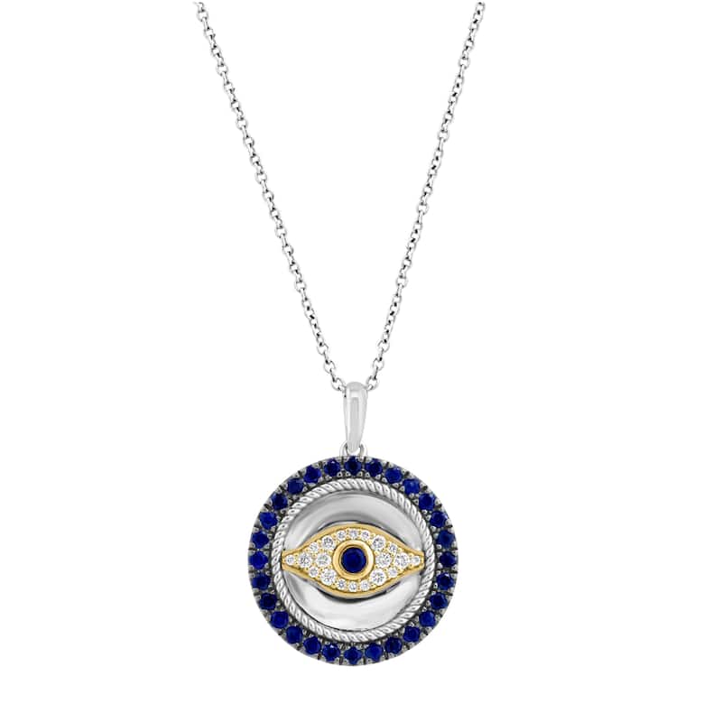 EFFY 14K Gold Diamond Natural Sapphire Evil Eye Pendant Necklace