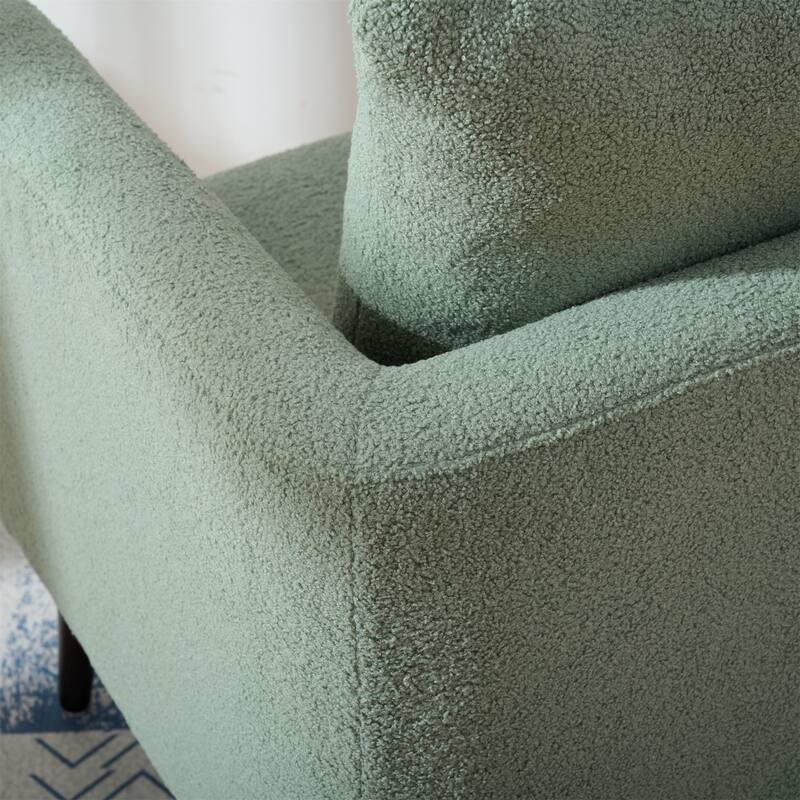 Teddy Fabric Accent Chair, Upholstered Lounge Armchair with Pillow, Reading Chair with Barrel Backrest & Wood Legs
