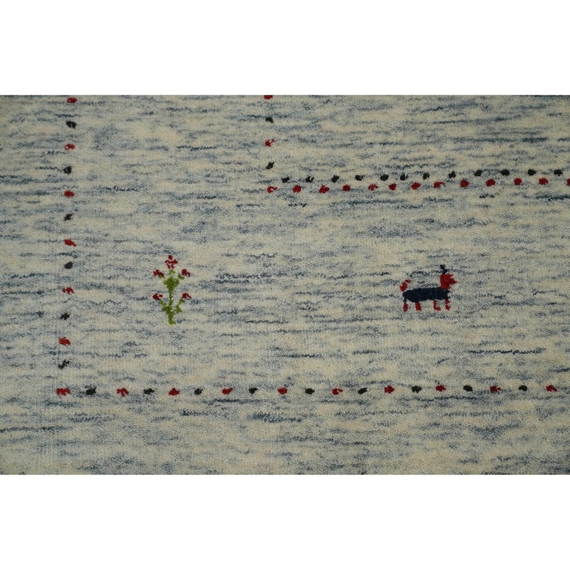 Hand Knotted Oriental 100% Wool Carpet Tribal Animal Pictorial Beige & Ivories Gabbeh Area Rug - 9' 11'' X 8' 7''