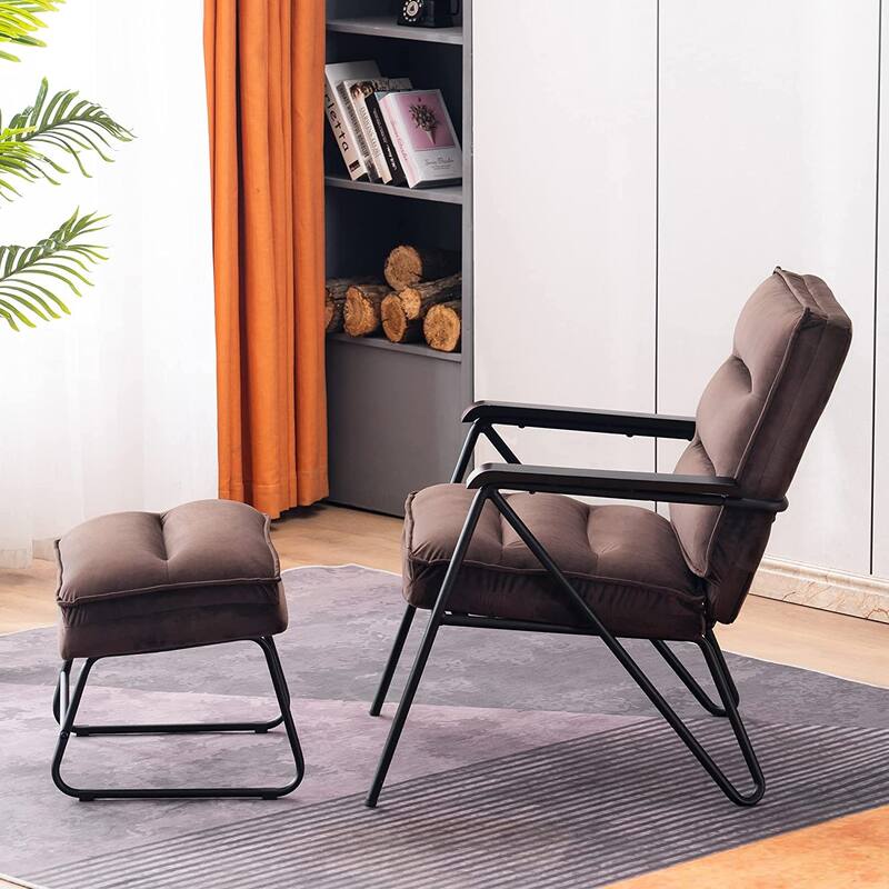 MCombo Tufted Velvet and Iron Club Chair with Ottoman