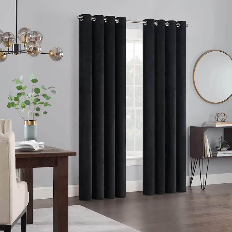 Eclipse Allira Velvet Room Darkening Grommet Noise Reduction Curtains (2 Panels) - Black - 52x54 - 54 Inches