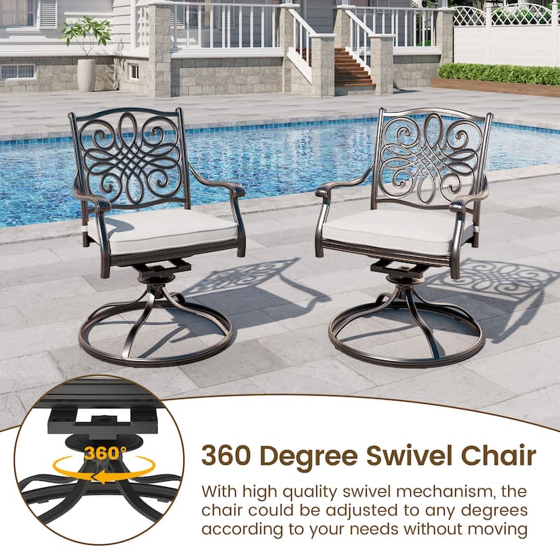 Clihome Outdoor Chair Cast Aluminum Flower-Shaped Backrest Swivel Chairs, Set of 2