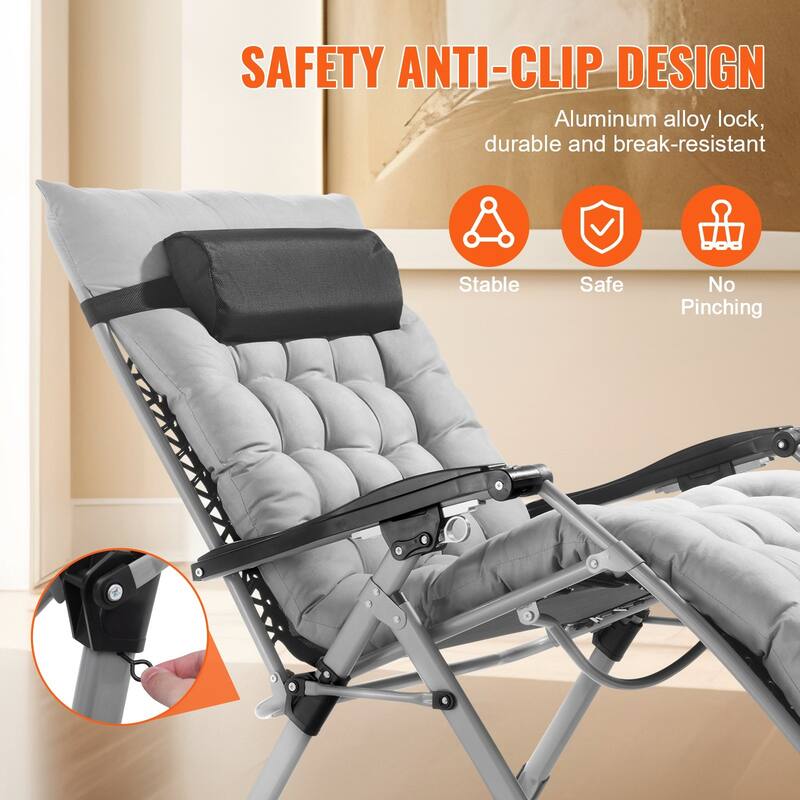 33 Inch Zero Gravity Recliner Lounge Chair with Steel Tube Frame and Thick Cushioned Pad - 34.05 x 32.48 x 43.7 in