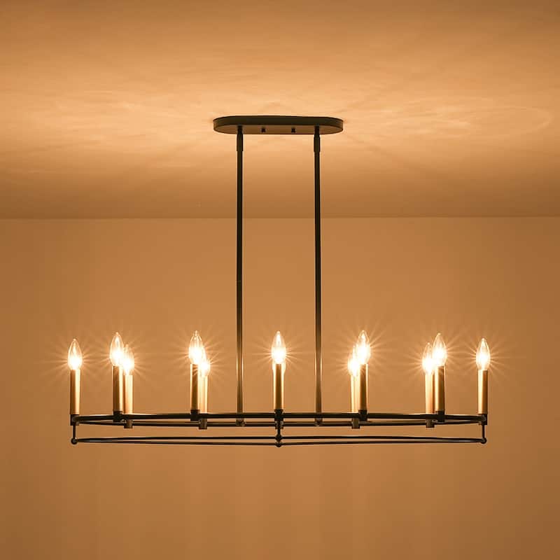 Black Brass 12-Light Large Oval Wheel Candle Style Island Chandelier - 37.5 Inches