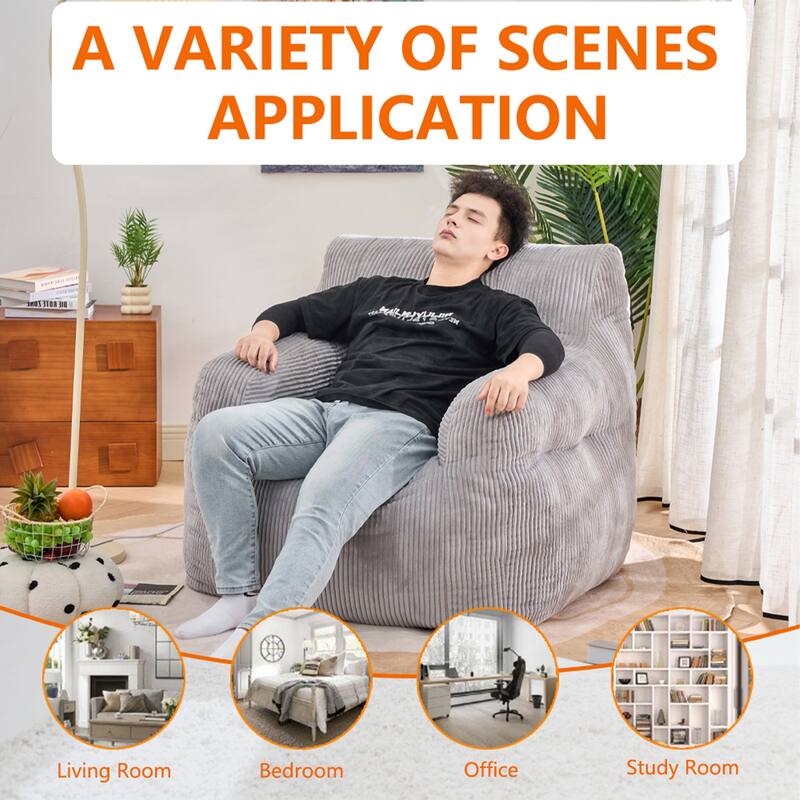 Corduroy Polyester Living Room Bean Bag Chair, Lazy Chair, Single Sofa
