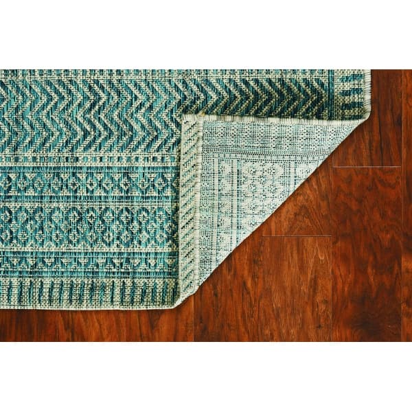 5'X7' Teal Machine Woven Uv Treated Tribal Indoor Outdoor Area Rug 5'X7' Teal Machine Woven Uv Treated Tribal Indoor Outdoor Area Rug