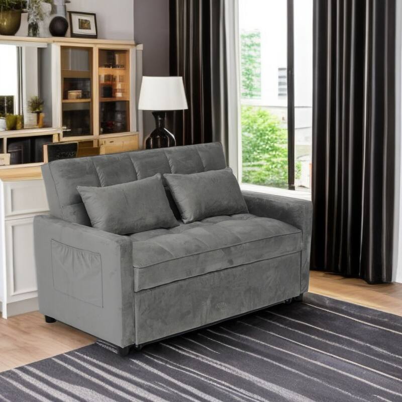 Convertible Velvet Sofa Bed with Reclining Backrest and USB Ports - Space-Saving Design