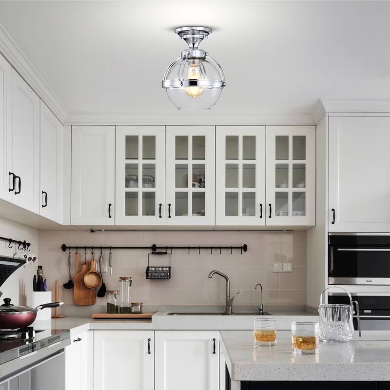 Concordia Semi Flush Mount Ceiling Light Brass Gold and Clear Glass Finish 1-Light - N/A