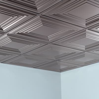 FASÄDE Traditional Style 3 Decorative Vinyl 2ft x 2ft Lay in Ceiling Panel in Brushed Nickel (5 Pack)