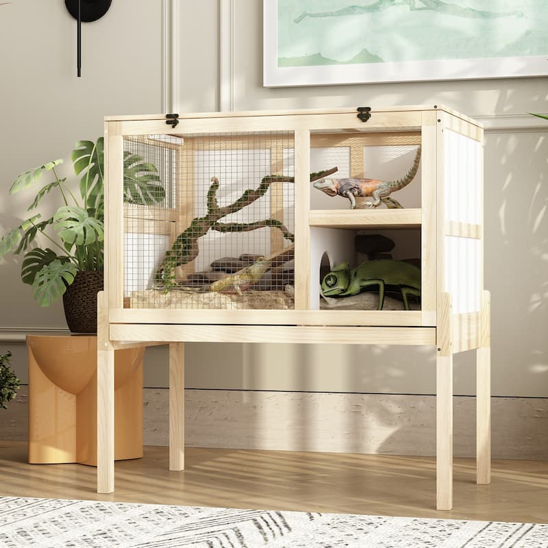 Deluxe Wooden Reptile Cage with Dual Levels and Easy Maintenance